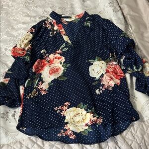 Liberty Love Navy Floral Polka Dot Long Sleeve Blouse